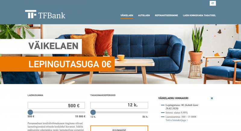 TF Bank - Laenusumma kuni 15 000 €